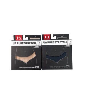 Under Armour UA Pure Stretch Thong Underwear Size Large Tan Blue 2 Pk Active NEW